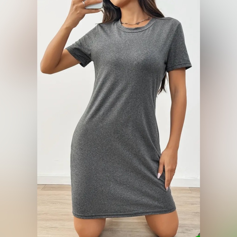 Old Navy Grey Knit T-Shirt Dress Crew Neck Casual Stretchy S PTP 19
